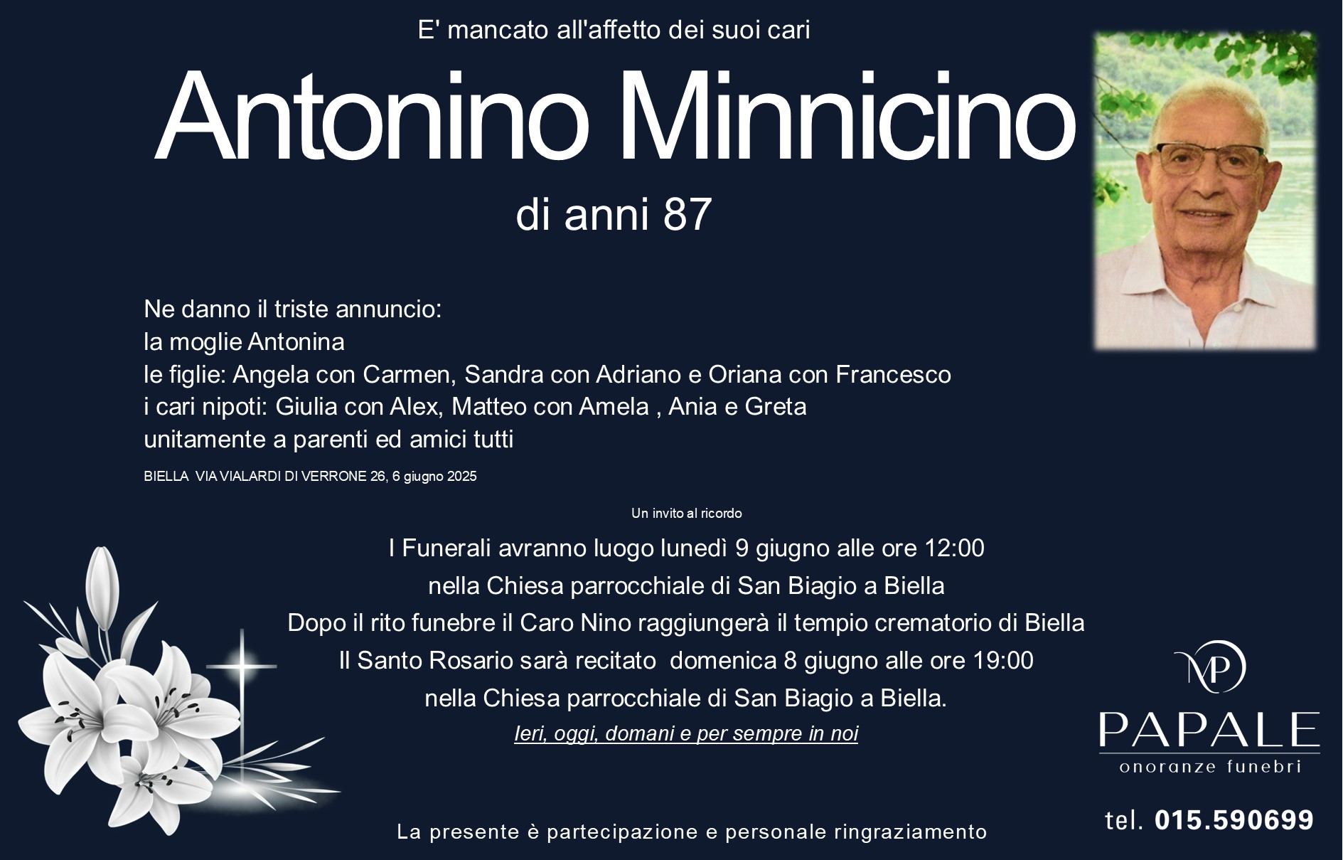 Onoranze Funebri Papale - Necrologi - Necrologio di Antonino Minnicino