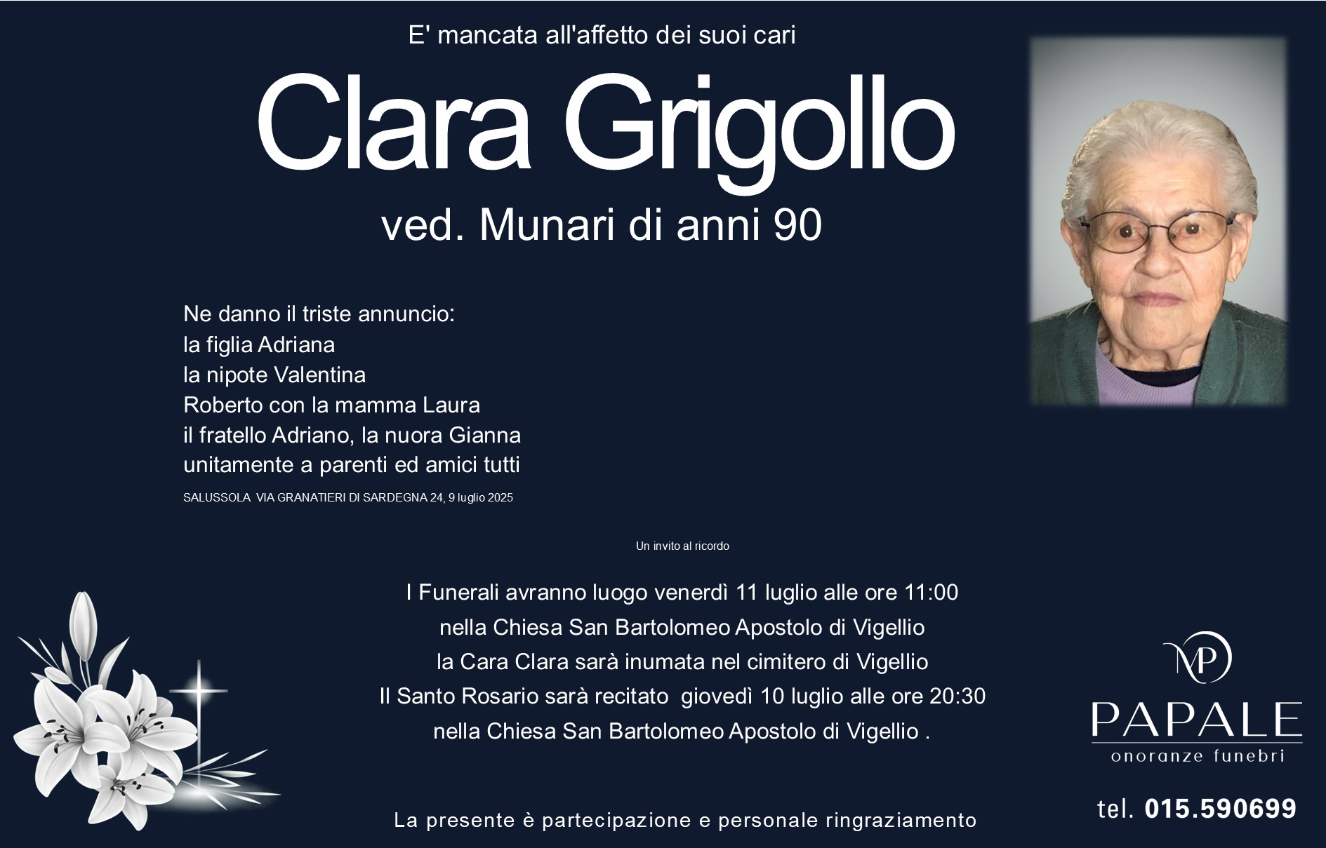 Onoranze Funebri Papale - Necrologi - Necrologio di Clara Grigollo