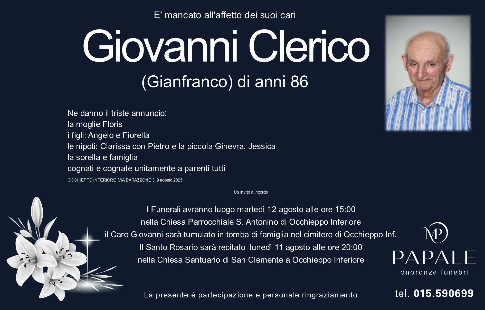 Onoranze Funebri Papale - Necrologi - Necrologio di Giovanni Franco Clerico