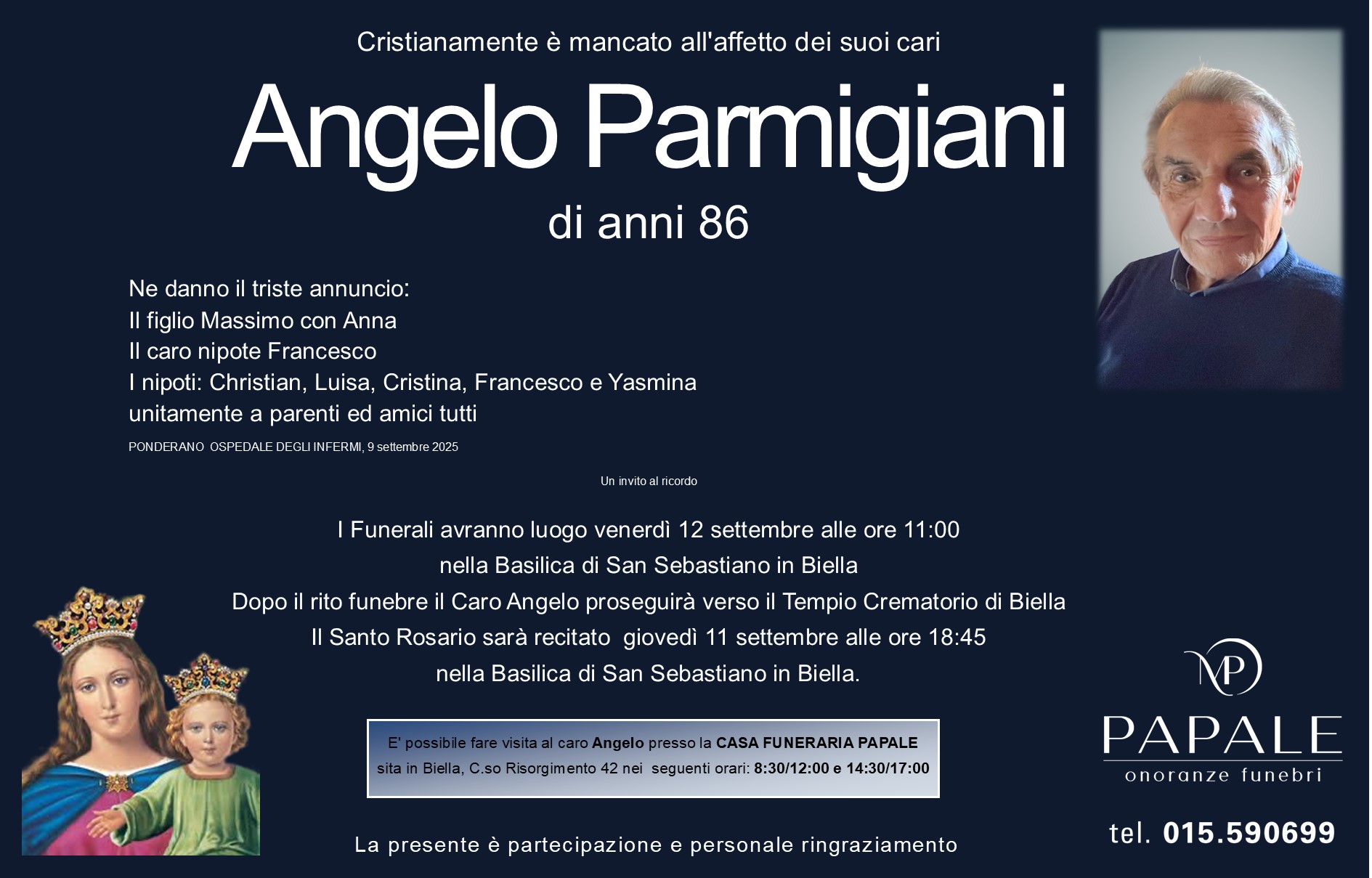 Onoranze Funebri Papale - Necrologi - Necrologio di Angelo Parmigiani