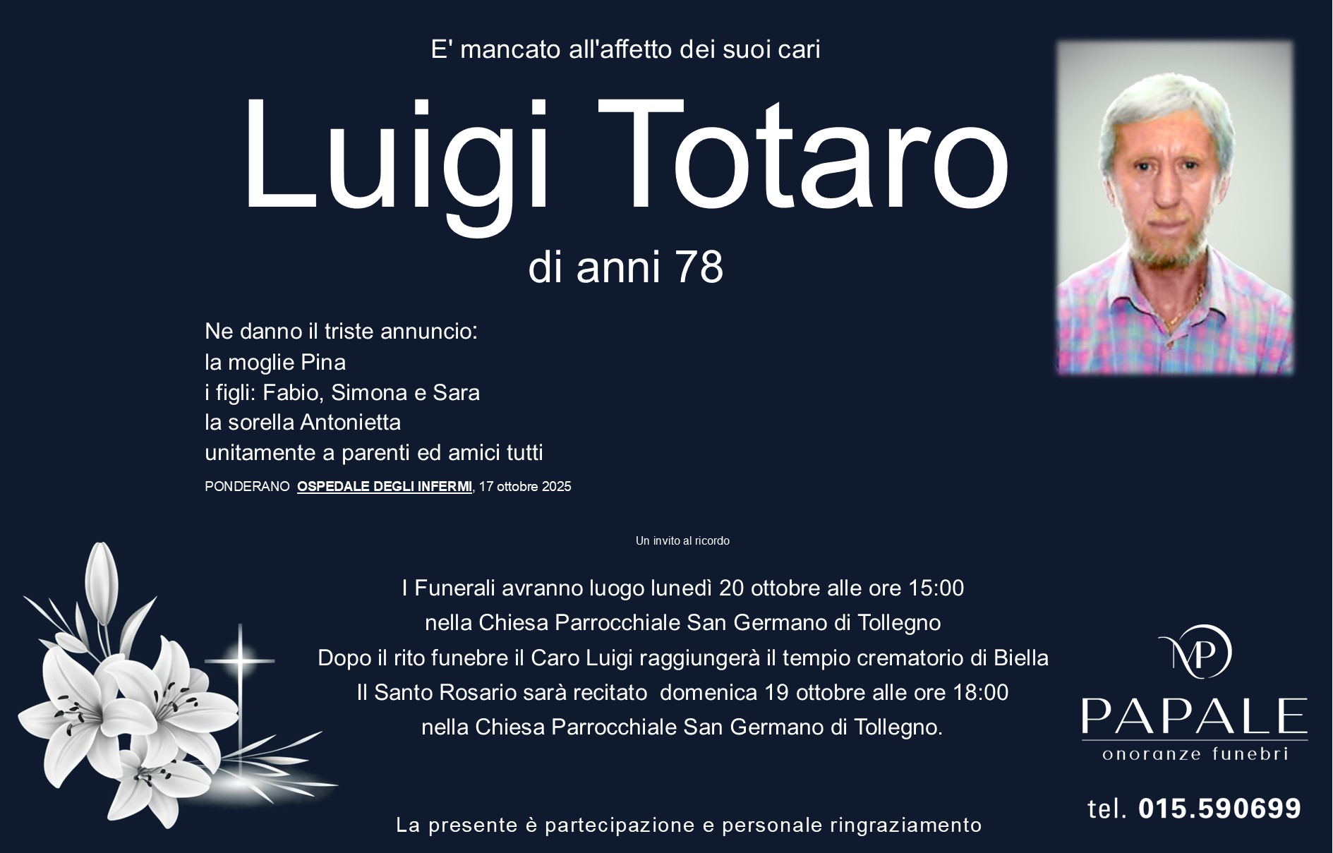 Onoranze Funebri Papale - Necrologi - Necrologio di Luigi Totaro