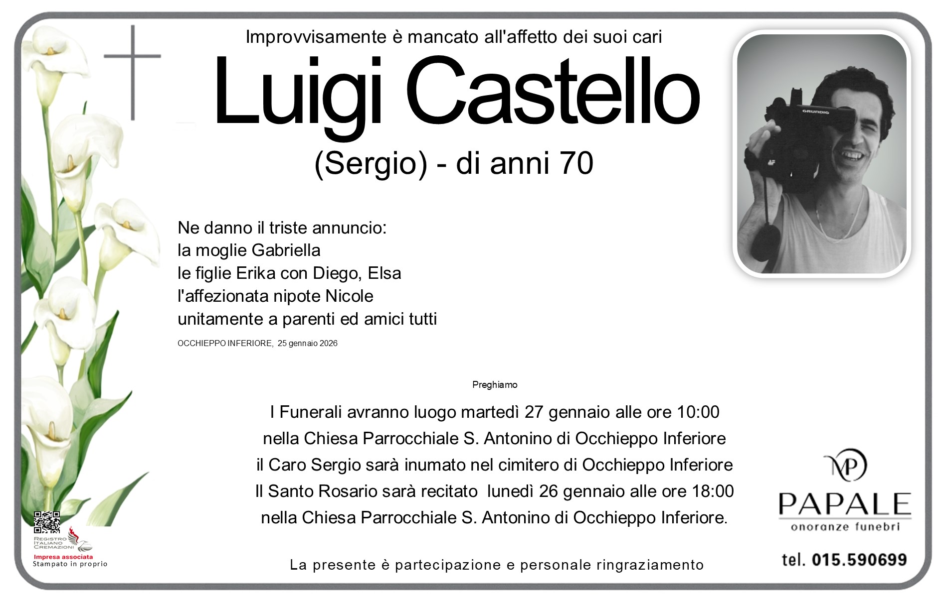 Onoranze Funebri Papale - Necrologi - Necrologio di Luigi Castello