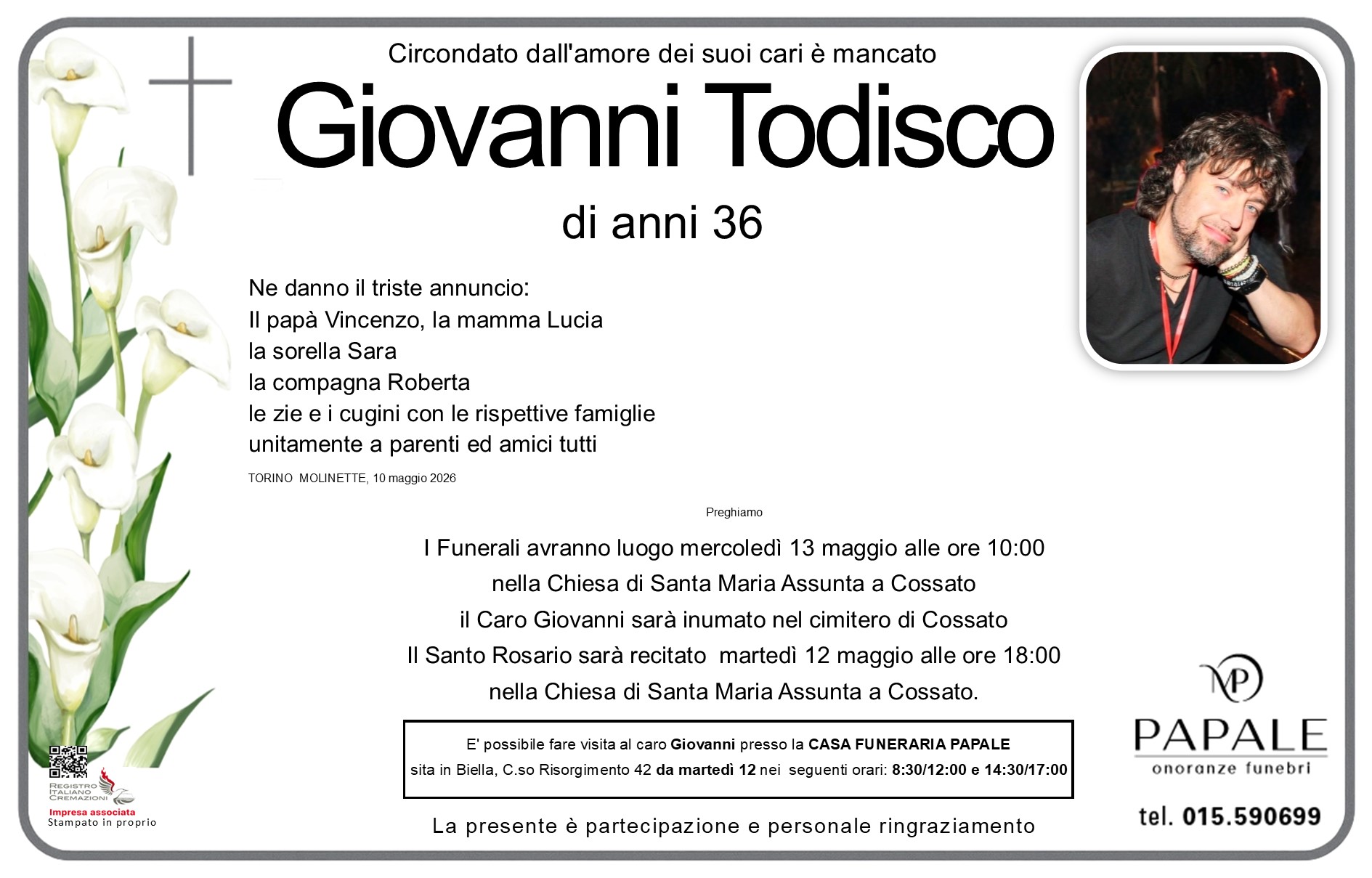 Onoranze Funebri Papale - Necrologi - Necrologio di Giovanni Todisco