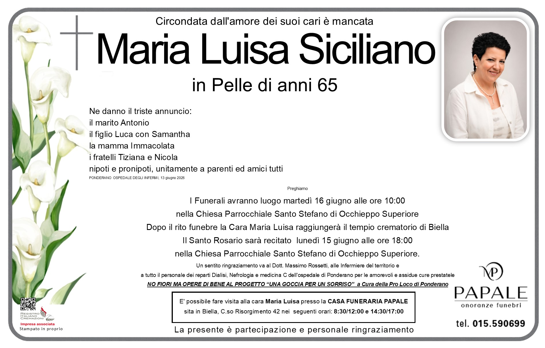 Onoranze Funebri Papale - Necrologi - Necrologio di Maria Luisa Siciliano