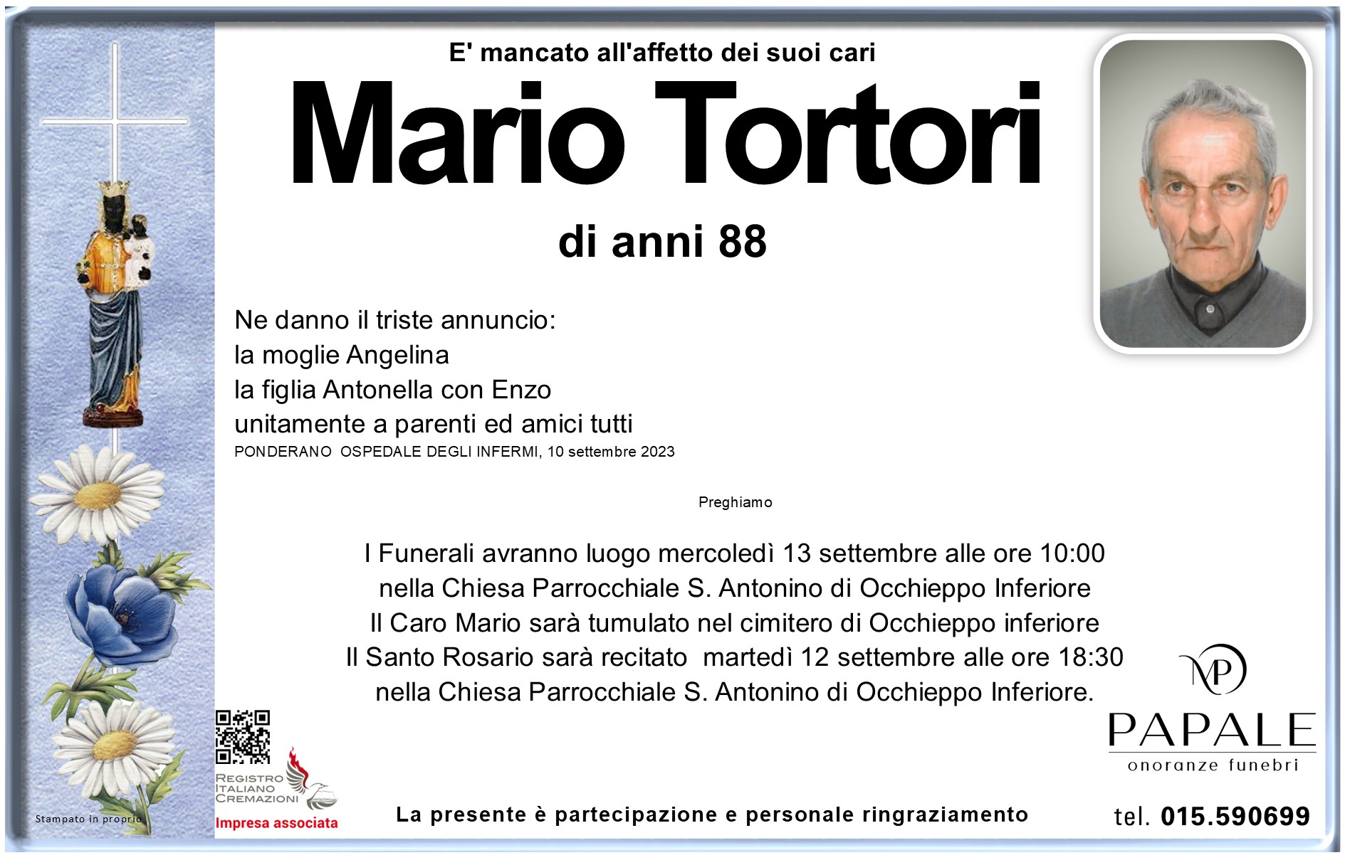 Onoranze Funebri Papale - Necrologi - Necrologio di Mario Tortori
