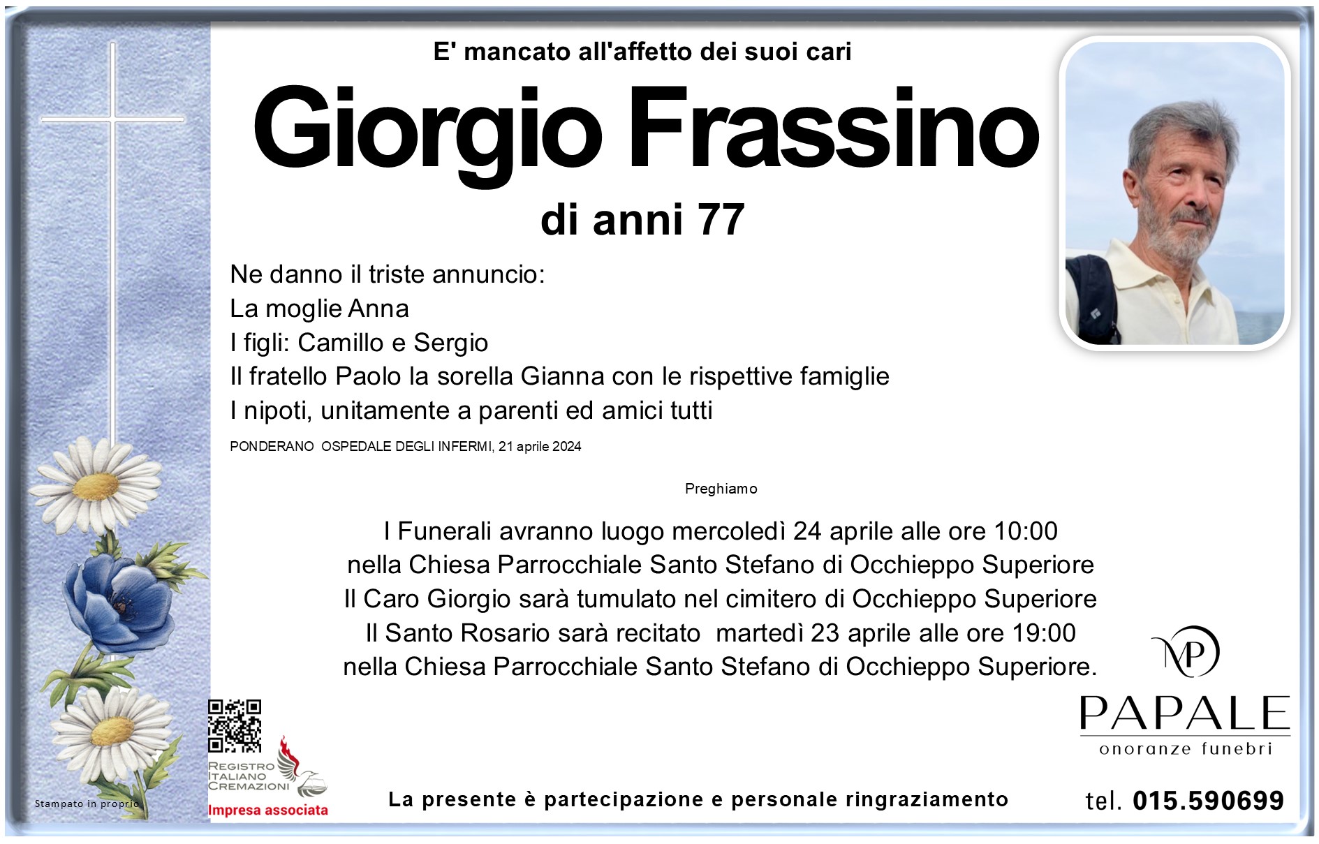 Onoranze Funebri Papale - Necrologi - Necrologio di Giorgio Frassino