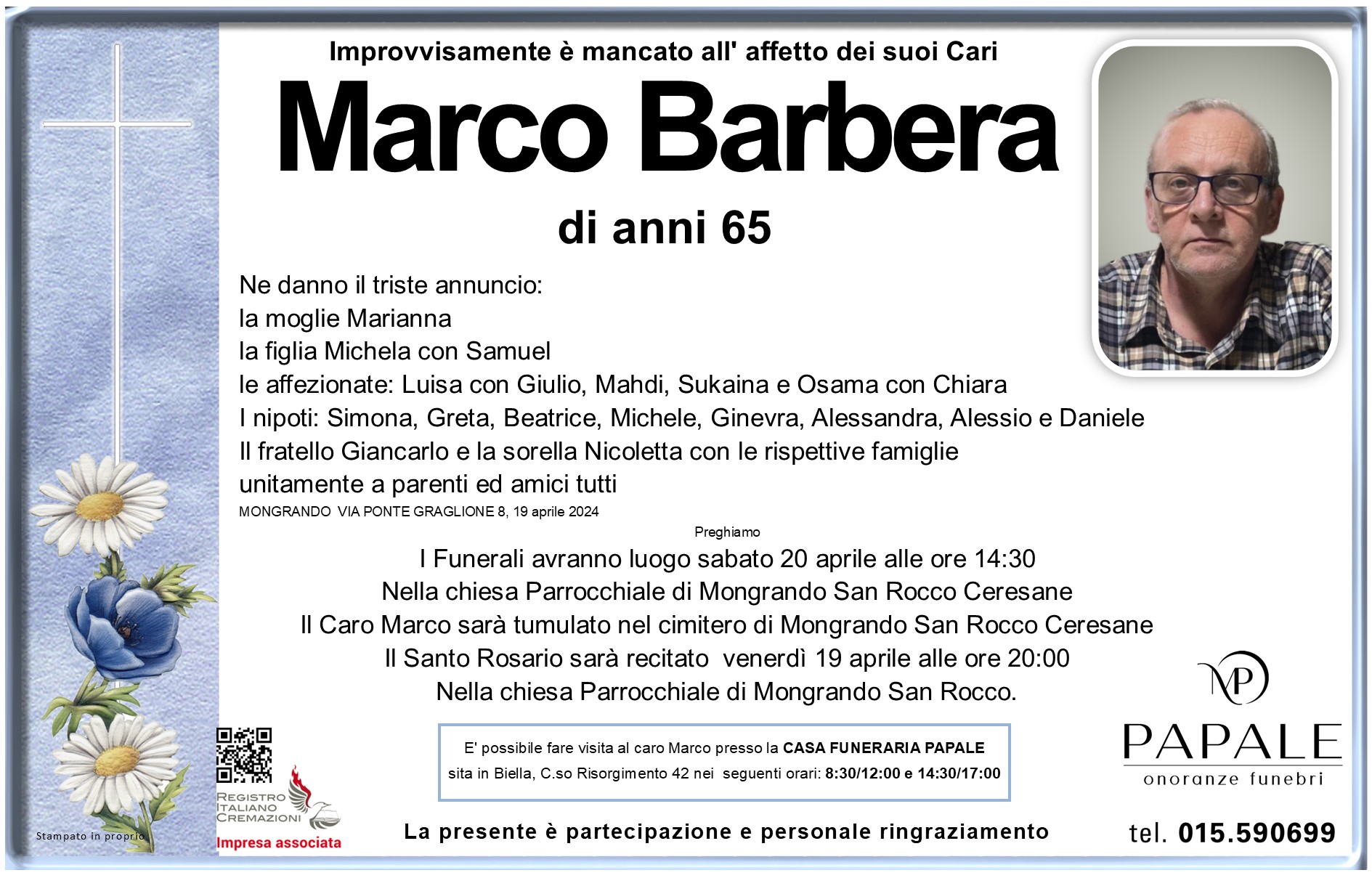 Onoranze Funebri Papale - Necrologi - Necrologio di Marco Barbera