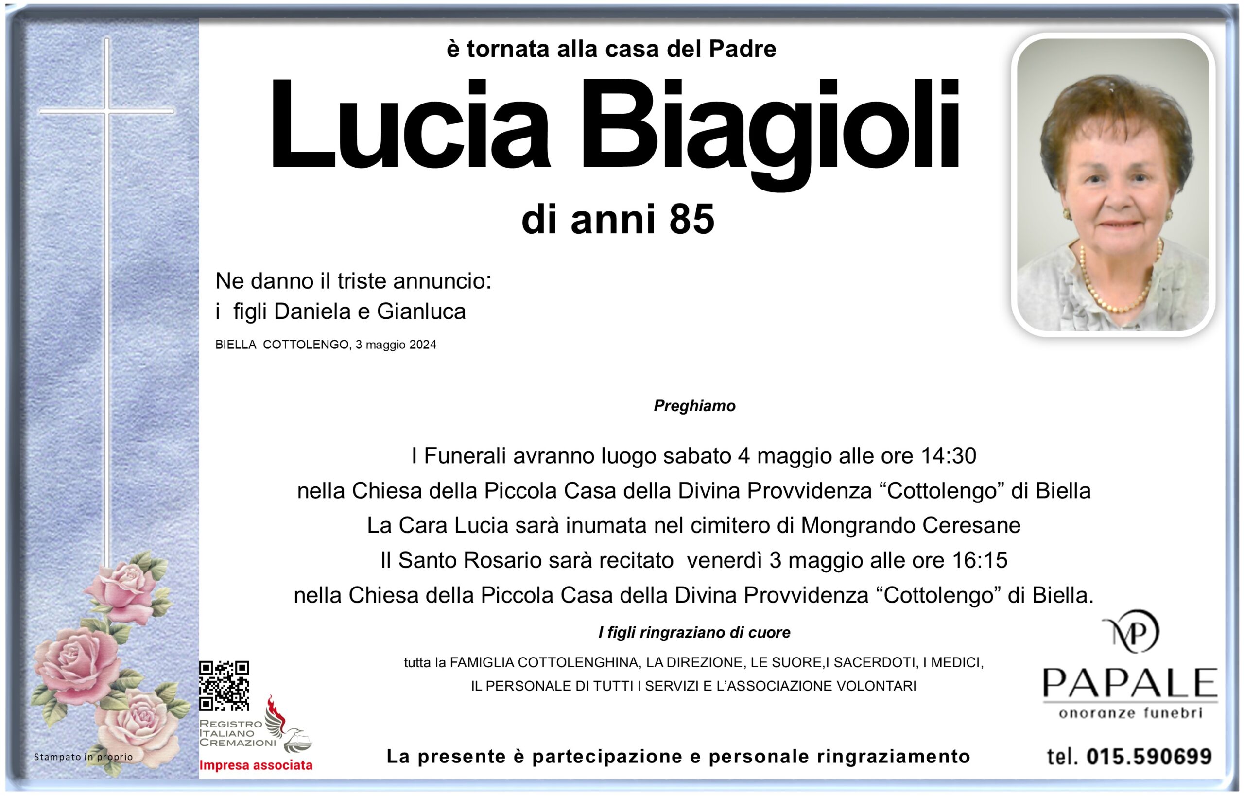 Onoranze Funebri Papale - Necrologi - Necrologio di Lucia Biagioli